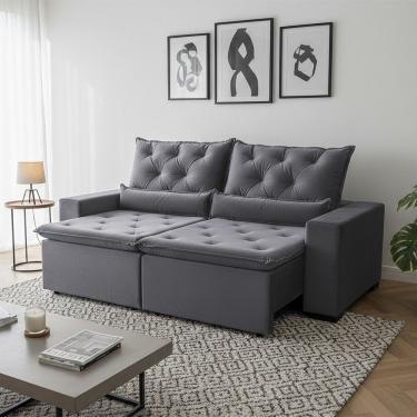Imagem de Sofá Retrátil Design Cinza 150m Conforto Reforçado Suede Deluxe Reclinável 2 Módulos Milão Cinza