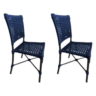 Imagem de Kit 2 Cadeiras Roma Corda Náutica Base Em Alumínio Preto-azul Marinho