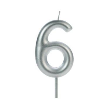 Imagem de Vela de Aniversário Big Silver Número 6 Prata