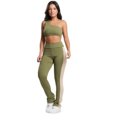 Imagem de Conjunto Fitness Top e Calça Canelado Bella Fiore Poliamida Assimétric