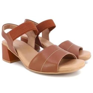 Imagem de Sandália Couro Usaflex Salto Grosso Tira Elástica-Feminino
