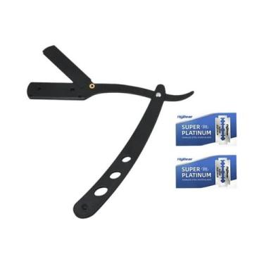 Imagem de Navalha De Barbeiro Antiga Preta Para Homens Com Lâminas E Suporte De 