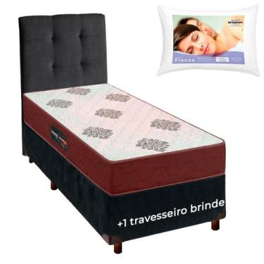 Imagem de Kit Cama Box + Cabeceira + Colchão Solteiro D45 + Travesseiro Ortobom 