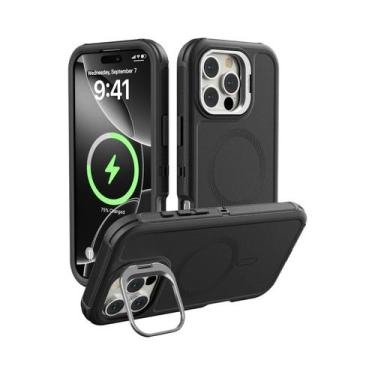 Imagem de Capa De Liga Magnética Para iPhone 16 15 14 plus pro Max Com Suporte P