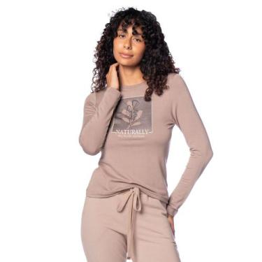 Imagem de Blusa Feminina Rovitex Estampa Floral Manga Longa Marrom, Marrom, M