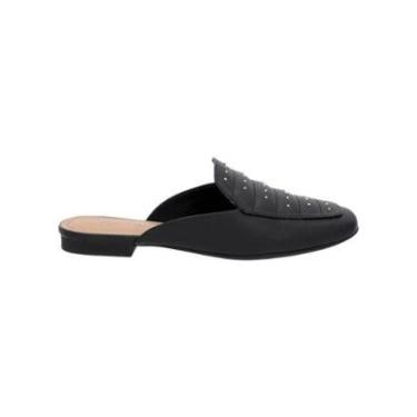 Imagem de Mule Feminino Usaflex Couro Costura Enfeite Salto Baixo Preto-Feminino