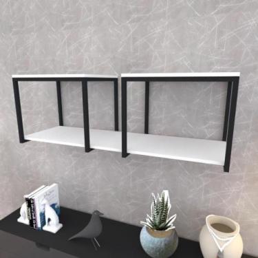 Imagem de Prateleira Industrial Suspensa Estante Parede Nicho Branca Ferro E Mad