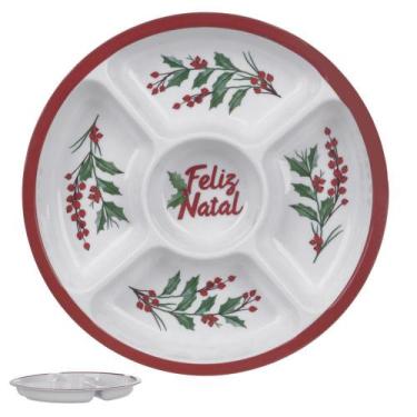 Imagem de Petisqueira de melamina com 5 divisões vermelho e branco 30x30x3,5cm -