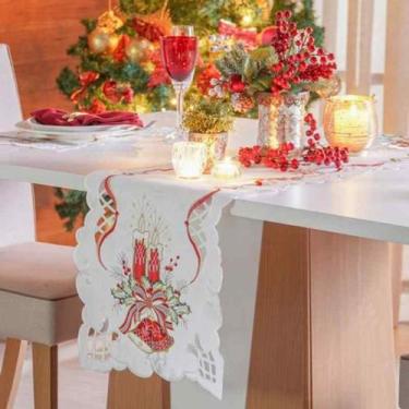 Imagem de Trilho de Mesa Natalino Bordado 0,40 x 1,40 m Velas Natalinas Tessi