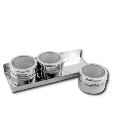 Imagem de kit 3 pote temperos magnetico porta condimento inox c tampa - 123 util