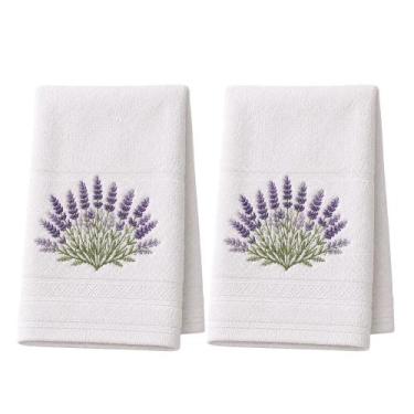 Imagem de Kit 2 Toalha Bordada Lavanda com Moldura Banheiro Lavabo Rosto e Mão T