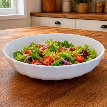 Imagem de Tigela Bowl Saladeira Gourmet em Melamina Design Moderno para Servir Saladas e Petiscos 3200ML Branca Bon Gourmet