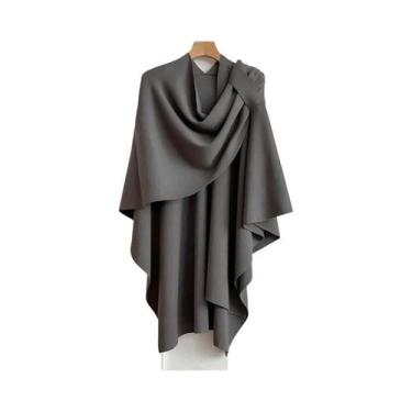 Imagem de Poncho Feminino De Caxemira Quente De Inverno Cor Sólida Dupla Face De