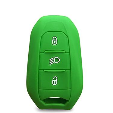 Imagem de WSWJDW Capa de silicone para chave remota Shell Capa para chave do carro Capa chaveiro com anel de chave, adequado para 5008 DS5 DS6 Peugeot 208 DS3 Citroen C4 C5 X7, verde
