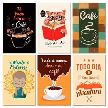Imagem de Kit 6 Placas Decorativas Frase Café Cozinha 20x30 cm Mdf