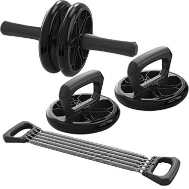 Imagem de Arm Trainer Push Up Stand Double Wheel Set Abdominal Power Roda Ab Roller Ginásio Muscle Exercício Equipamento De Fitness,Black