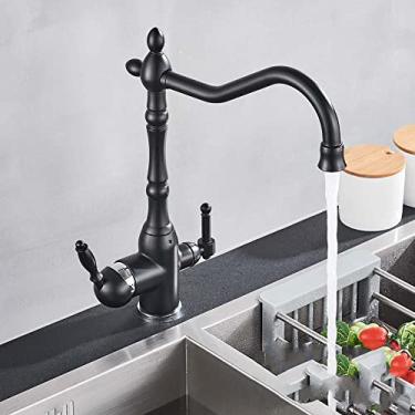 Imagem de Torneira de filtro de cozinha ouro água pura 360 rotação pia de cozinha guindaste de alça dupla dupla função de água torneiras misturadoras de filtro, preto, china
