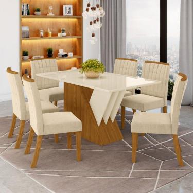 Imagem de Conjunto Sala de Jantar 6 Cadeiras Itália Espresso Móveis Nature/Off White/Bege Claro