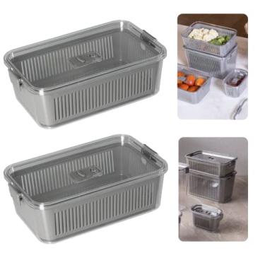 Imagem de Conjunto De 2 Potes Grandes Herméticos Slim Com Travas e Cesto Multiuso Organizador Empilhável 2570 ml Cor: Cinza
