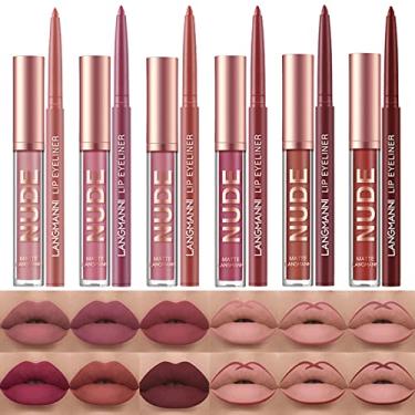 Imagem de SUMEITANG 12 pçs Conjunto de maquiagem de batom e forro labial 6 cores Matte Nude Liquid Lip Sticks + 6 Lipliner suave, tudo em um à prova d'água de longa duração labial Gloss maquiagem conjunto de presente para meninas e mulheres