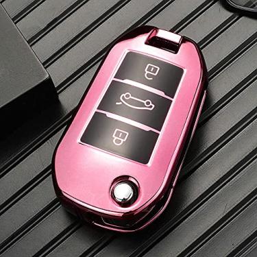 Imagem de CSHU TPU Car Key Case Cover Keychain Ring Key Bag, apto para Peugeot 3008 208 308 508 408 2008 307 4008 Citroen C4 C4L CACTUS C3 C6 C8, rosa