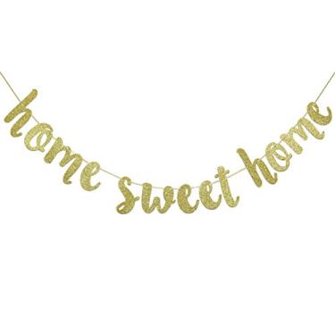 Imagem de Home Sweet Home Faixa de sinal pendurado com glitter dourado - Banner Welcome Home, Banner Home from War Banner, bandeira militar Welcome Home, placa de boas-vindas à casa