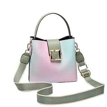 Imagem de Bolsa de mão transversal em dois tons para mulheres, bolsa de mão média, bolsa de couro, com alça larga, Verde