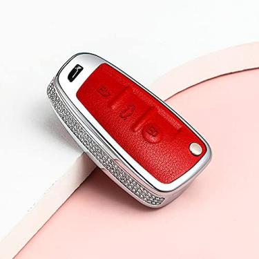 Imagem de YJADHU Suporte de proteção feminino capa de chave de carro capa de chave de couro chaveiro anel, apto para AUDI A1 A4 A3 A6 TT Q3 Q7 S3, vermelho