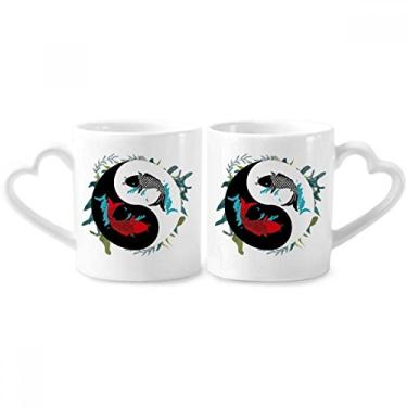 Imagem de Peixe China Taichi Conjunto de canecas de porcelana para casal com oito diagramas de cerâmica para amantes de coração