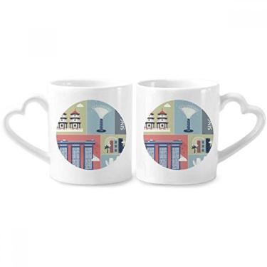 Imagem de Conjunto de canecas de porcelana de casal, lugares famosos, arranha-céus de Singapura, copo de cerâmica com alça de coração