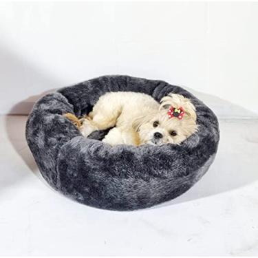 Imagem de Cama nuvem pelúcia redonda, macia e quentinha, com zipper, lavável, cor grafite TAMANHO:P (45 x 45cm)