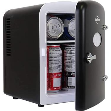 Imagem de Koolatron KRT04-B Resfriador pessoal retrô de 4 litros/6 latas AC/DC Mini geladeira portátil, cooler termoelétrico em preto - para carros, casas, escritórios, quartos e dormitórios