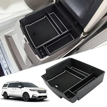 Imagem de SKTU Compatível com Kia Carnival KA4 MPV 2022, organizador de console central de carro ABS preto, caixa de armazenamento secundária com moeda e orifício USB (branca)