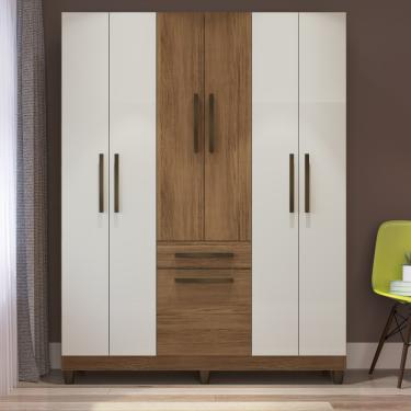 Imagem de Guarda Roupa Solteiro 7 Portas 1 Gaveta Laguna Faimec - Canela com Off White