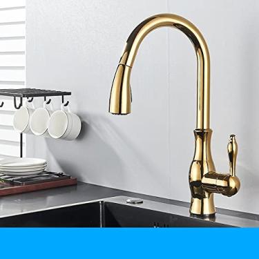 Imagem de Torneiras de cozinha pretas extraíveis para pia de cozinha torneira misturadora monocomando de água torneira guindaste para cozinha misturador de rotação 360, TIPO A, ouro