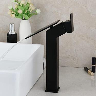 Imagem de Misturador para lavatório em cascata para banheiro, latão maciço preto, torneira misturadora montada no convés, A