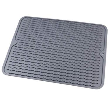 Imagem de Cabilock – Tapete de cozinha de silicone, bandeja de dreno, tapete de drenagem para pia e bancada absorvente de pratos, almofada seca para casa 40 x 30 cm, cinza