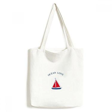 Imagem de Veleiro Ocean Love Sea Sailing Blue sacola de lona sacola de compras casual bolsa de mão
