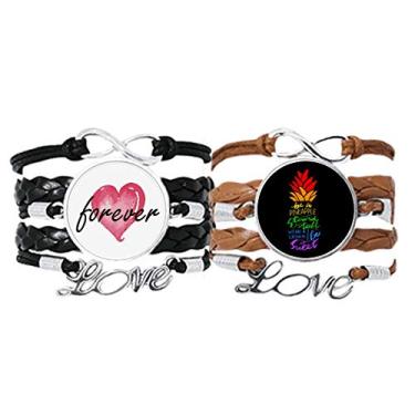 Imagem de DIYthinker PineFruit LGBT Pulseira com citação de bandeira de arco-íris alça de mão corda de couro Forever Love conjunto duplo