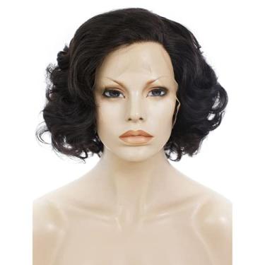Imagem de Peruca de renda frontal ondulada marrom peruca curta resistente ao calor peruca sintética cabelo cosplay