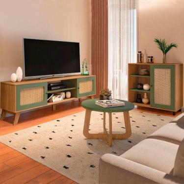 Imagem de Sala De Estar Completa Para Tv Até 75 Polegadas Charlotte 3 Portas 3 Prateleiras Carvalho/menta -