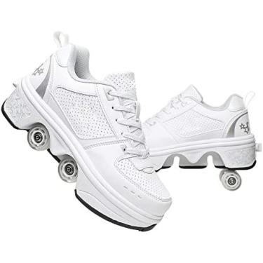 Imagem de Patins De Rodas, Patins De Pontapé, Sapatos De Passeio Automáticos De Deformação De Rodas Deformáveis ​​de Duas Carreiras Patins De Patins Invisíveis 2 Em 1 Patim De Polia Destacável,Vermelho E Br