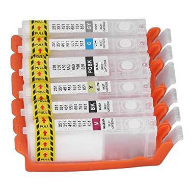 Imagem de BROLEO Cartucho de tinta de impressora, PGBK BK C M Y GY reutilizável 6 peças de cartucho de tinta permanente para substituição (650-651)