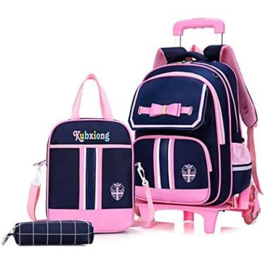 Imagem de Mochilas Escolares Para Meninos E Meninas - Mochila Infantil Com 6 Rodas À Prova D'água Para Crianças Primárias, Removível Para Viagens Ao Ar Livre, Bagagem De Nylon Para Crianças,Azul,Flashwheel,