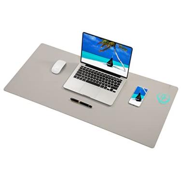 Imagem de Mouse pad Firelison 2 em 1 de couro multifuncional para mesa de escritório com base de borracha antiderrapante, tapete de mesa impermeável para computadores/escritório/trabalho/casa/decoração (81 x 40 cm) cinza - R)