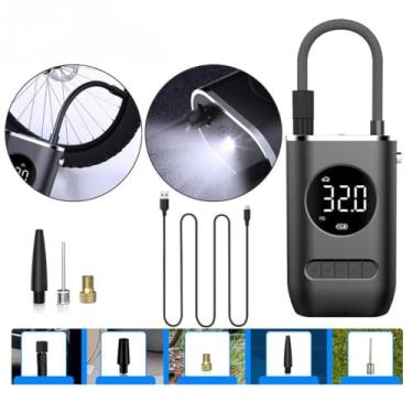 Imagem de Calibrador Mini Compressor Pneu De Carro Bike Moto Eletrica Portátil Recarregável Bomba de encher Pneu Digital Carro Bike moto Colchão Inflavel Sem Fio 110V/220V