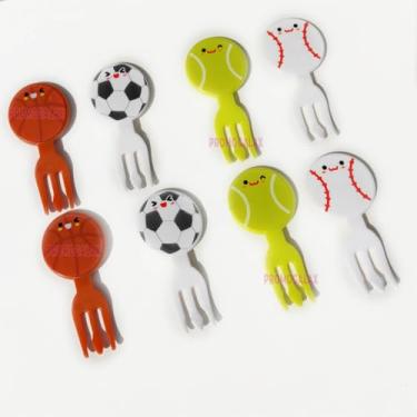 Imagem de Mini Garfinhos Palitinhos Infantil Crianças para Petiscos, Lanches e Lancheiras Para Frutas. FORMATO: BOLAS ESPORTIVAS - 8pçs