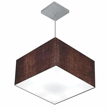 Imagem de Lustre Pendente Quadrado Cúpula Tecido 21/35x35 cm, Vivare Iluminação, Pendente4020 LC, Café, Pequeno