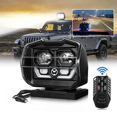 Imagem de OPP ULITE Luz de pesquisa LED de controle remoto sem fio, luz de direção de trabalho de pesquisa de 360º graus, 5000LM 12V 60W base magnética forte holofote para Jeep Offroad SUV, caminhões, barco,