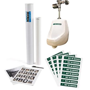 Imagem de JaniWrap | Coberturas de mictório e vaso sanitário fora de ordem com etiquetas "não em serviço" | 32 aplicações | Autoadesivo | Aplicação fácil | Etiquetas verdes - Não em serviço